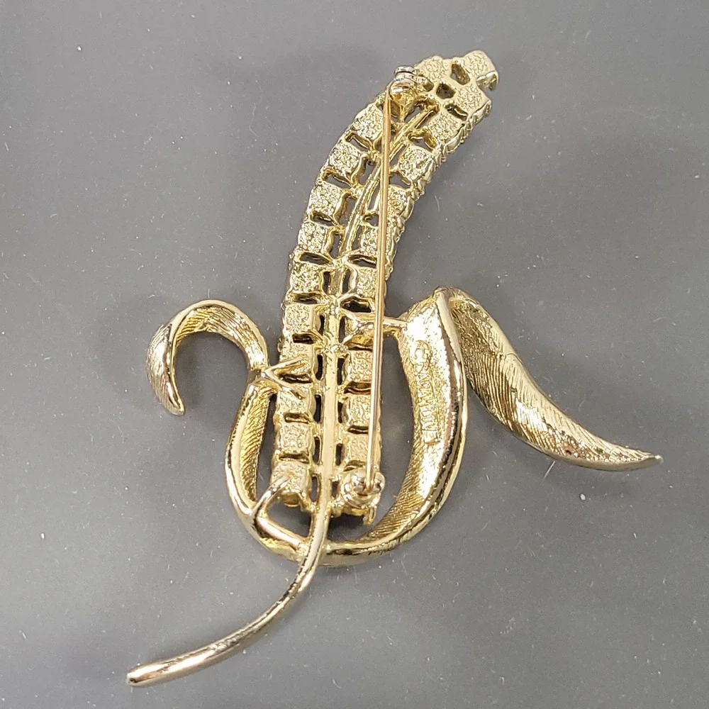 Sarah Coventry Vintage Gold Tone Rhinestone Corn Brooch‎ and Clip Earring Set